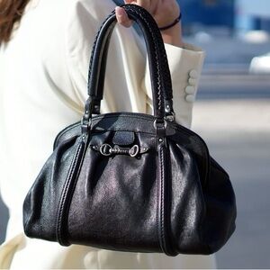 Vintage Christian Dior Black Leather Top Handle Frame Bag